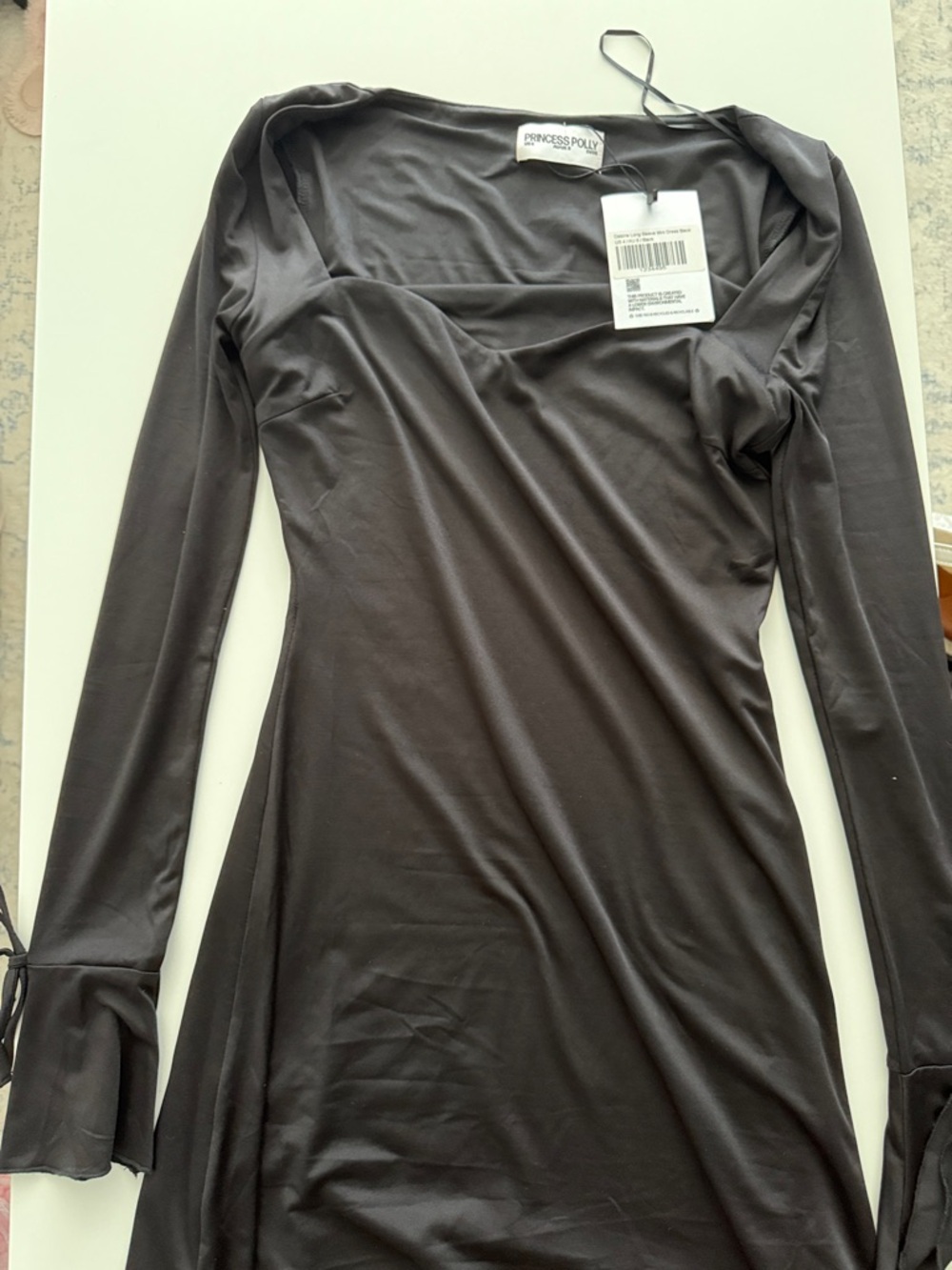 Princess Polly Long Sleeve Square Neck Dress in Charcoal Black
